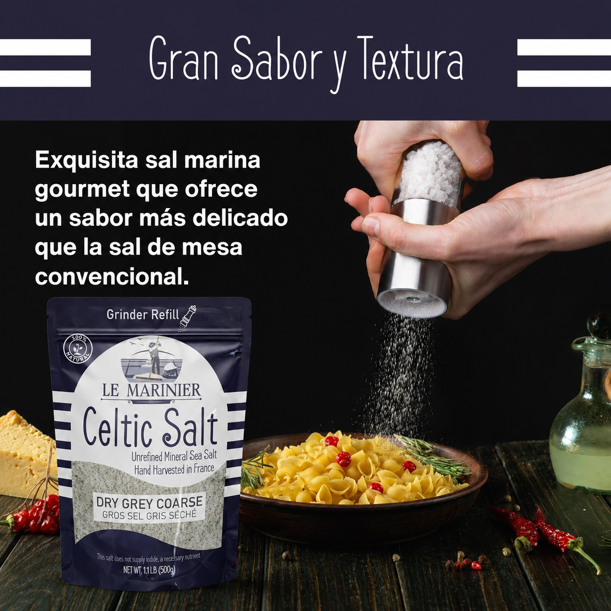 Sal Céltica Le Marinier Gris Seca Gruesa 1.1 lb (18 oz) – Sal Marina Natural