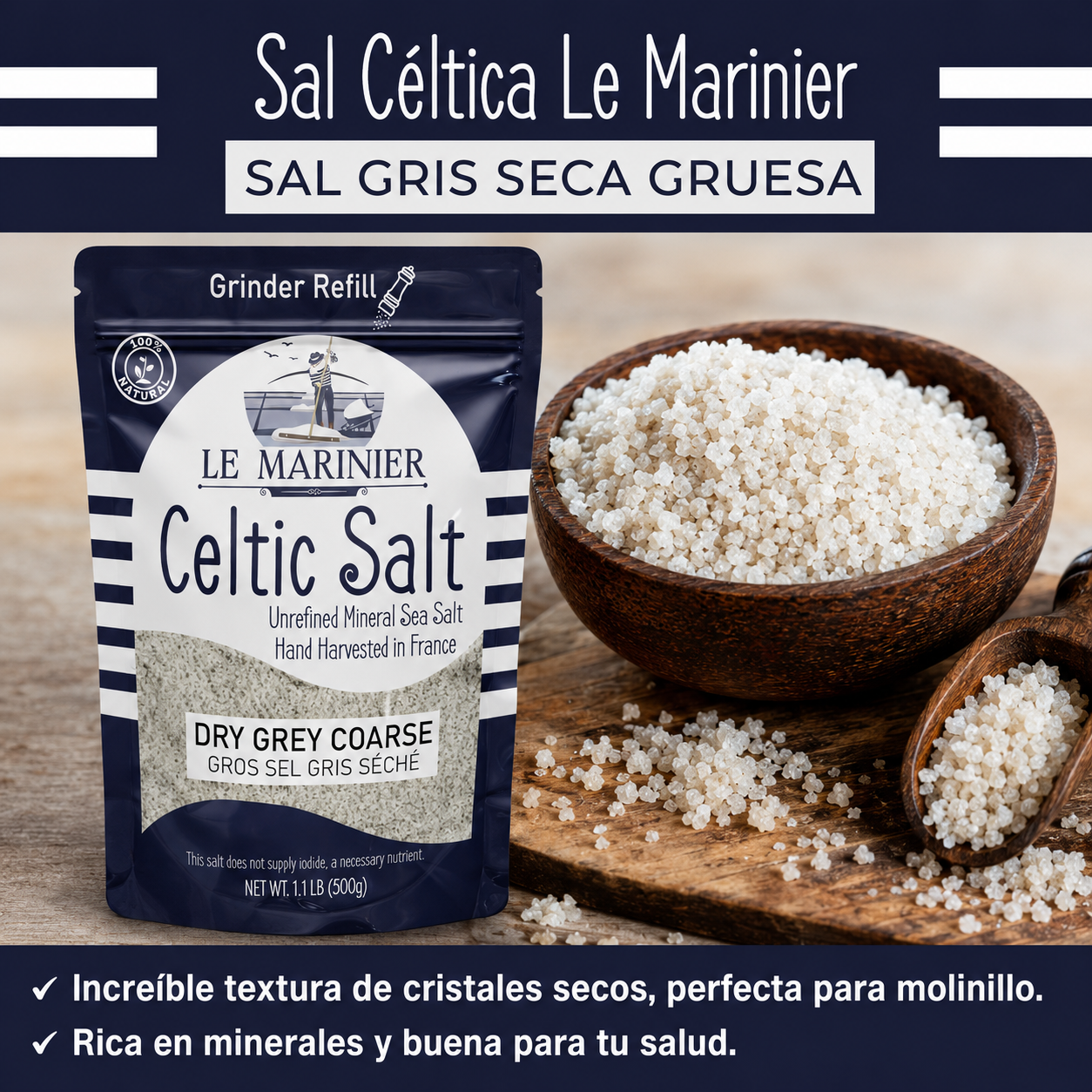 Sal Céltica Le Marinier Gris Seca Gruesa 1.1 lb (18 oz) – Sal Marina Natural