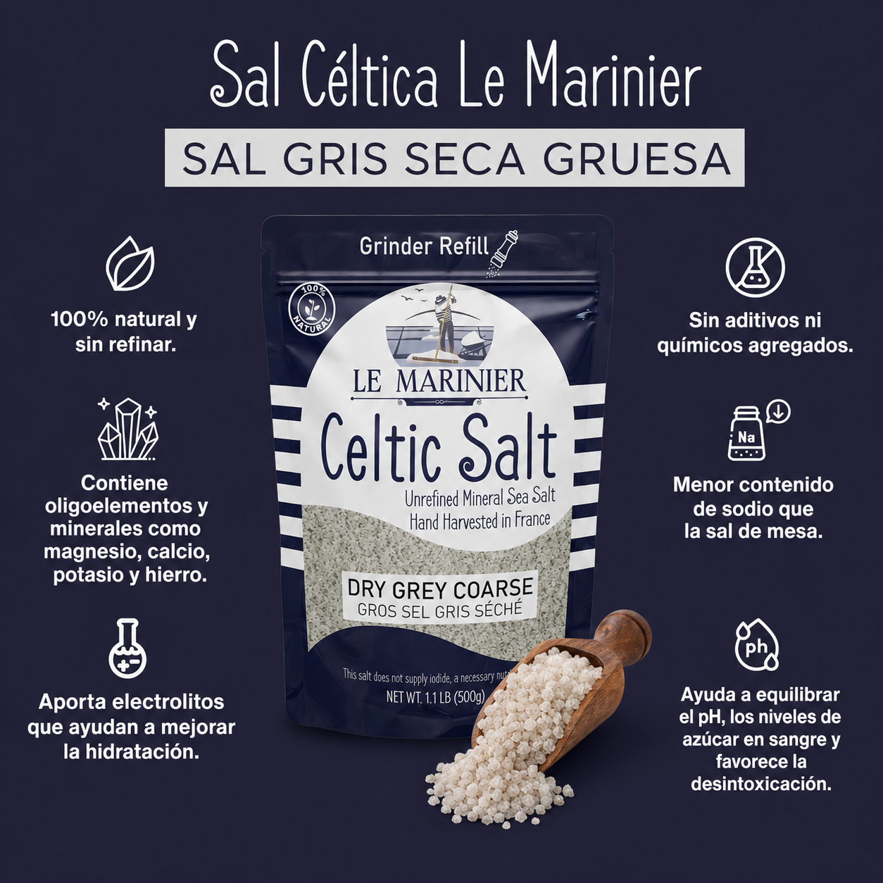 Sal Céltica Le Marinier Gris Seca Gruesa 1.1 lb (18 oz) – Sal Marina Natural
